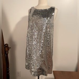 Free People Silver Sequin Sweatshirt Dress - Size 12